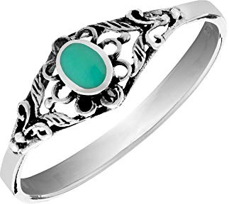 81stgeneration Anillo de Plata de Ley con Cabujón Ovalado de Turquesa y Filigrana Floral para Mujer Estilo Gótico Victoriano Art Nouveau Vintage | Anillo en Plata 925 | Joyería Calada con Hojas