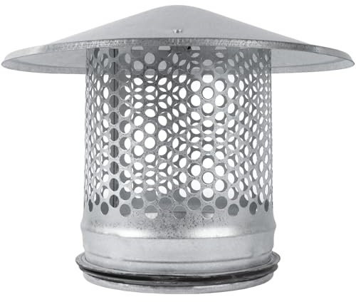 Vent Systems Coperchio rotondo per canna fumaria da 125 mm, copertura per canna fumaria, in acciaio zincato con parapioggia, camino con cappello per tetto/esterno