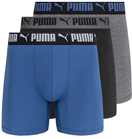 PUMA Men's 3 Pack Athletic Fit Boxer Briefs, Star Sapphire, L