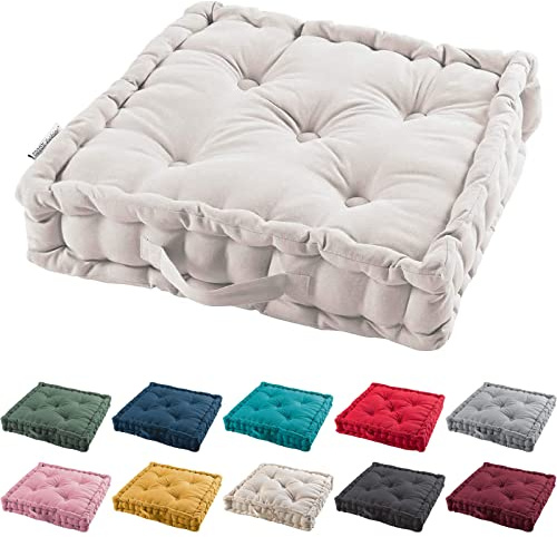 TIENDAEURASIA® Cojines de Suelo - 100% Algodón Lisa - Ideal para Sillas, Bancos, Palets, Suelos - Uso Interior y Exterior (Blanco, 60)