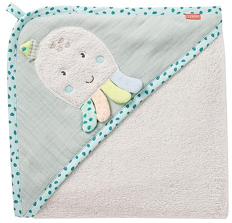 Fehn 054569 - Toalla de baño acogedora con capucha y pulpo, para bebés y niños pequeños a partir de 0 meses, tamaño: 80 x 80 cm