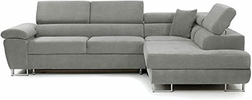 Ashbourne Sofa Bed with Storage | Corner Sofa | Double Sofa Bed | Grey or Grey & Black Fabric | Warranty Included (Right Hand Facing, Grey)