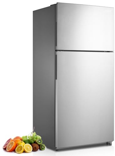 Techomey 30 Freestanding Top Freezer Refrigerator, 18.0 Cu. Ft. Frost Free Refrigerator, Full Size Refrigerator with Freezer, Garage Fridge, Standard Depth, Stainless Steel