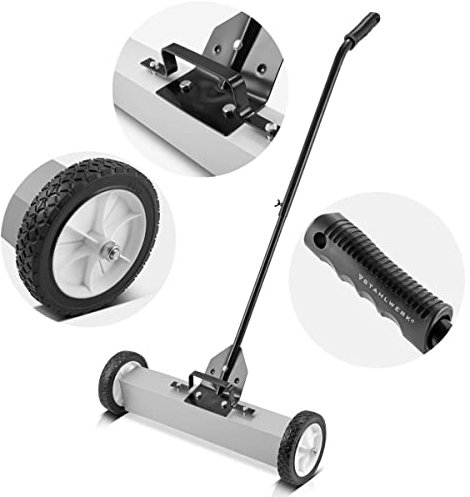 STAHLWERK Barredora magnética MBK-18 ST con 457 mm de ancho y 15 kg de capacidad, escoba magnética/recogedora de virutas para virutas de metal, tornillos, clavos y otras piezas pequeñas magnéticas