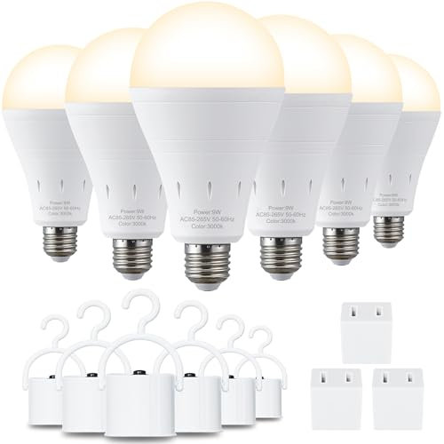 DEBAOBULB 6 Pack Rechargeable Emergency Light Bulbs, Battery Powered LED Light Bulb 3000K Warm E26 120 Volt 9W 60W Equivalent with 1200mAh for Home Power Outage Camping Hurricane