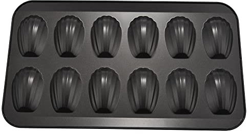 Flisdtry 2 confezioni di teglie antiaderenti per madeleine, stampo da forno 12 con guscio per torte antiaderenti, utilizzato per cuocere al forno, nero