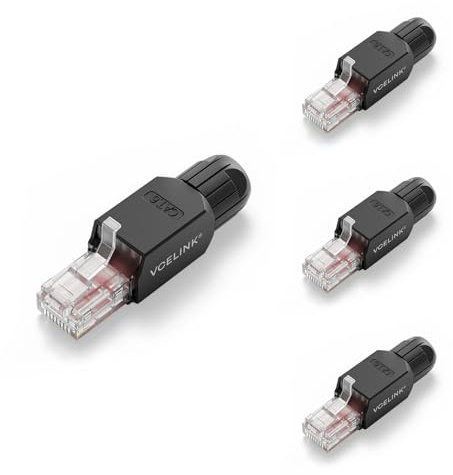 VCELINK Cat6 RJ45-kontakter utan verktyg, 1 000 Mbps/250MHz, svart, 4 stycken