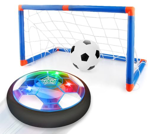 Air Power Fussball mit Fußballtor, Spielzeug Jungen Mädchen ab 3 4 5 6 7 8 9 10 Jahre Kinder Fußball Hover Football Aufblasbar Ball, Indoor Outdoor Spiel Weihnachten Nikolaus Geschenk Kinderspielzeug