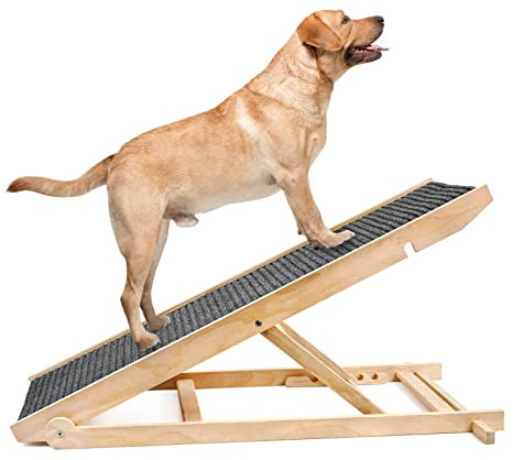 Hunderampe, Faltbare Hundetreppe Aus Holz Mit 5 Stufen, Verstellbar Von 13,7 bis 23,6, Faltbare Haustierrampen, Ideal Für Hochbettcouch Und Autos