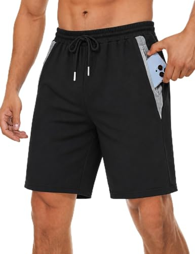 Wayleb Pantalones Cortos Deportivos Hombre Verano Algodón Bermuda Shorts Deporte Bolsillo con Cremallera Cordón Elástico Running Correr Fútbol