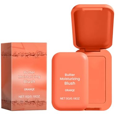 Puder Makeup, Butter Melt Puderrouge, Gepresstes Puder mit Seidigweicher Formel, Verblasst Nicht und Ist Wischfest, Hält Bis zu 12 Stunden im Make-up, Vegane Formel (Orange Farbe)