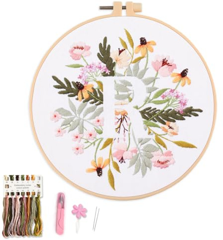 Myfelicity broderikit för nybörjare och vuxna, blommig och bokstavsdesign (R)
