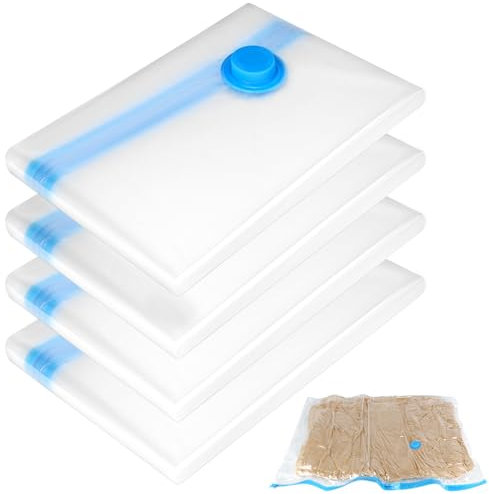 QWORK® 4 Pieces Vacuum Storage Bags, Jumbo Vacuum Bags, 130 x 100 cm, for Clothes, Duvets, and Bedding