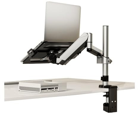 ZENY896V Monitor Stand 2 in 1 Laptop Desk Mount with Tray for 17-32 Monitor and 12-17 Laptop, Holds 19.8 lbs, Fully Adjustable Laptop Desk Arm with Clamp/Grommet Base Monitor Desk