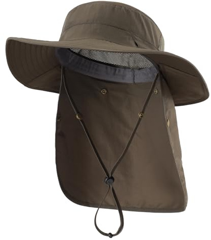 Home Prefer UPF 50+ Sun Hats for Men Women Wide Brim Fishing Hat with Neck Flap Summer Safari UV Protection Bucket Hat Army Green