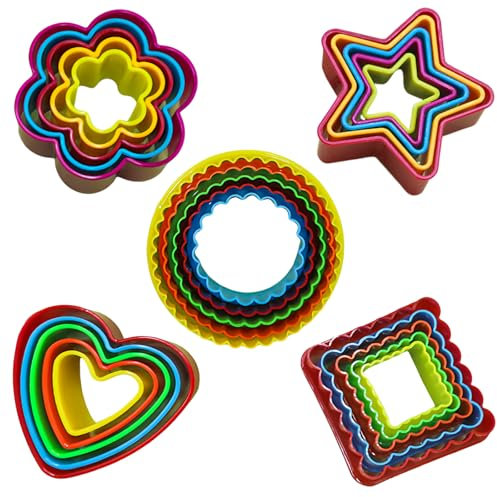 25 PCS Cookie Cutter Set Circle Love Star Square and Flower Biscuit Cutter Set Mini Plastic Cookie Molds for Fun Time with Kids for Cake Sandwich Fondant Biscuit Pastry Decorating