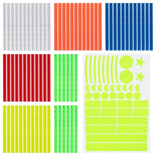 Bafiwu Juego de 72 reflectores de bicicleta de colores, 42 pegatinas de color verde fluorescente, reflectores de radios de visibilidad de 360°, accesorios para bicicleta