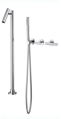 BiaoTeng Grifo de Pie Para Bañera Exenta agua Fría y Caliente Pared Laton Grifo de Bañera Empotrado y Ducha Cromo