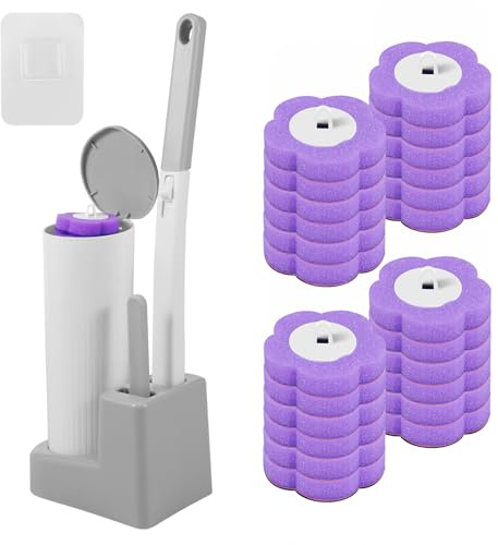 Escobilla de Inodoro desechable, de Inodoro desechable con Cabezales de Repuesto para Barra de Inodoro, de Inodoro con Limpiador, Rellenos de Esponja (Gris+24 (Morado)