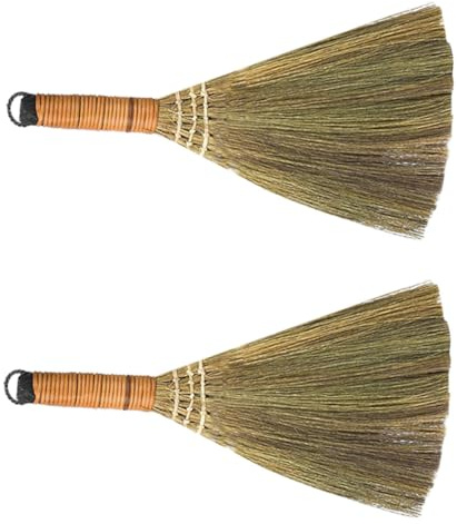 FUOYLOO Rice Straw Broom 2 Pieces, Handmade Bamboo Dust Sweeping Tool, Garden Cleaning for Indoor and Outdoor Use