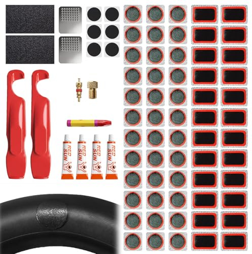 MeFay 78pcs Bike Puncture Repair Kit with Self-Adhesive Patches, Vulcanising Glue & Tyre Levers - Portable Bicycle Tyre Repair Kit for Mountain, Road, Commuter Bikes & Motorcycles