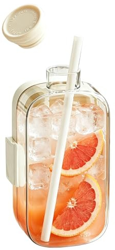 Botella con molde de hielo, preparación de café frío 2 en 1 | Botella para hielo con pajita, para viajes, casa, oficina, fiestas, camping, playa, pícnic, excursiones, bar, club, apartamento, caravana