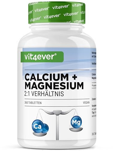 Calcium 800 mg + Magnesium 400 mg (2 Tabletten) - 365 Tabletten - 6 Monatsvorrat - Kalzium + Magnesium-Komplex im 2:1 Verhältnis - Vegan - Hochdosiert