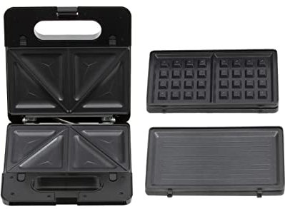 Daewoo 3-in-1 Snack Maker, Sandwich, Waffle & Panini Press with Detachable Plate and Non-Stick Coating, Cool Touch Housing and 2 Indicator Lights Controlled by Termostat- (Silver)