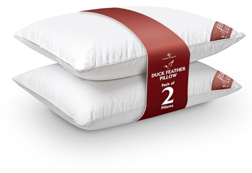 GC GAVENO CAVAILIA Duck Feather Pillows 2 Pack | Hotel Quality and Breathable | Feather and Down Pillows | Side Sleeper Bed Pillows | Anti-dust mite & Hypoallergenic | UK Size (48x74cm)