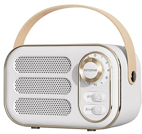 N/0 Retro Bluetooth 5.0 Speaker, Portable Vintage Bluetooth Speakers,Loud Volume, Bluetooth 5.0 Wireless Connection, Support TF Card, U Disk and AUX Audio Input (White)
