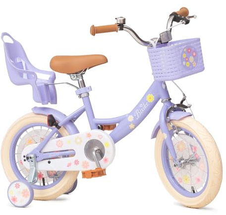Bixike Girls Bike with Basket for Toddlers and Kids Aged 3-14 Years Old, 14 16 18 Inch with Training Wheels & Doll Seat, 20 Inch with Kickstand & Rear Rack, Princess Style Bicycle for Gift