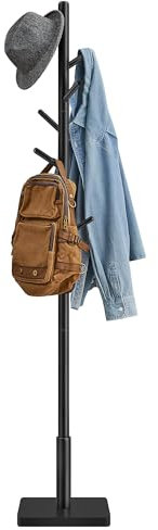 VASAGLE Garderobenständer, Kleiderständer Massivholz, Jackenständer Baumform, 8 Haken für Jacken, Hüte, für Flur, Haken und Haltestange aus Kautschukholz, tintenschwarz RCR010B01