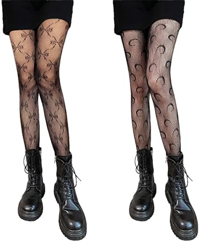 Rundago 2 Paires Collant Résille Maille Taille Haute, Bas Filets, Sexy Élastique Cuisse Haut, Femmes Hollow Extensible Nylon