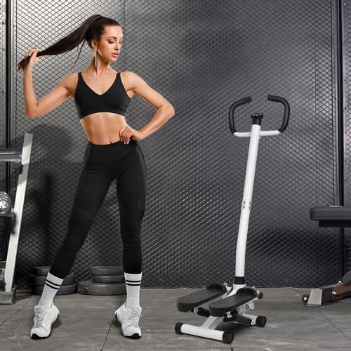 Stepper avec Poignée et Moniteur LCD pour la Maison 150 kg, Mini Appareil de Fitness d'Escalier pour Le Sport, avec 2 Extenseurs et Main Courante Verticale