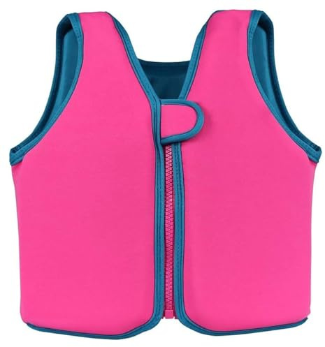 RYAZOZA Kids Swim Vest, Neoprene Swimsuit, Swimming Training Aid with Zipper, Great for Boys Girls(Pink,S (1-2 Years))