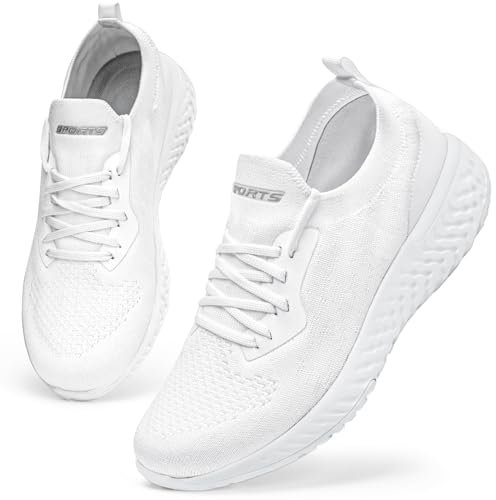 ASHION Damen Sneaker Memory Foam Walkingschuhe Turnschuhe Fitness Gym Sportschuhe Bequeme Schlupfschuhe,C Weiß,40 EU