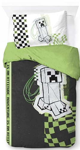 Jay Franco Minecraft Creeper Doodle 100% Cotton Single Duvet Cover Set - Bedding Includes 50 x 70 cm Pillowcase