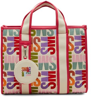 Steve Madden Damen Bwebber Large Canvas Tote Tragetasche, Natur/strahlende Beere