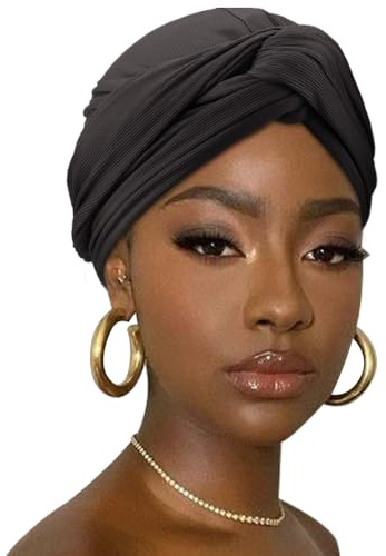 DRESHOW Hair Wrap para Mujeres Acanalado Suave Turbante Stretch Jersey Cabeza Bufanda Transpirable Ligero Turbante Color Sólido