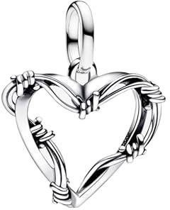 PANDORA Medallón de corazón de púas de plata de ley, compatible con pulseras ME y Moments, 793449C00, 3x17x18,6 mm, Plata de ley, No es una piedra preciosa