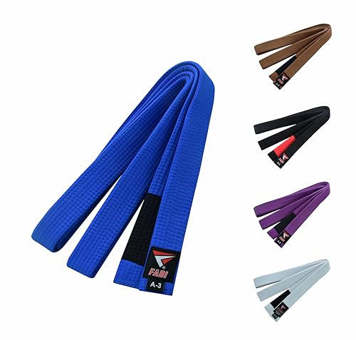 Fadi Sports BJJ Belt – Brazilian Jiu Jitsu Gi Belt with Stripe Bar, Reinforced Cotton Blend Belt for Training & Competition, Adult Men Women Kids