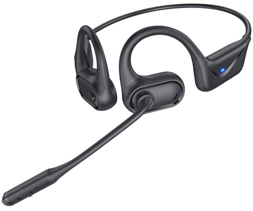 Open Ear Headphones with Mic, 29g Bluetooth Headset, Sweat Resistant,12Hrs, Dual Connect, Wireless Bluetooth Headphones with Noise Cancelling Microphone & Mute, for Work, Workout, Driving, Call, Black