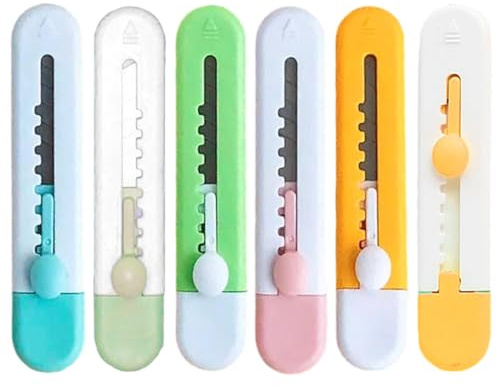 KEQAR Lot de 6 Couteaux Utilitaires Cutter Portable Rétractable Ouvre-lettres Multifonction pour Papier, Enveloppes, Paquets, Cartons (6 Couleurs)