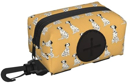 Soporte para bolsas de excrementos de perro para correa, suave, ligero, con estampado de manchas de perro, dispensador de rollos, cierre de , accesorios para caminar con cremallera y mosquetón