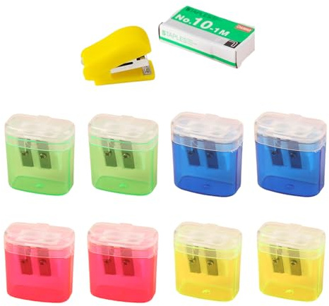 Sacapuntas con depósito, Set de 8 sacapuntas de plástico con recipiente recolector, Diseño de doble orificio para diversos tipos de lápices, para la escuela, la oficina, niños, estudiantes y viajes