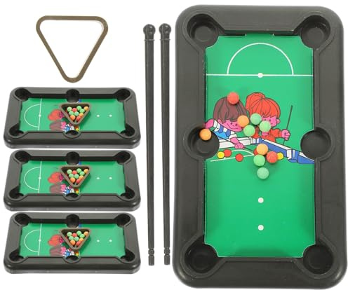 Mikinona Mini Table de Billard Portable 4 Jeux Miniature pour Garçon et Filles et Adultes, Jeu de Billard de Table Compact en Bois, Stimulation de L’Intelligence et Divertissement