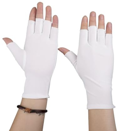 WESIEVYA Weiße UV Schutz Halbfingerhandschuhe aus Elastischem Gewebe Atmungsaktiv und Leicht zum Radfahren und Outdoor Aktivitäten