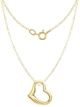 CARISSIMA Ciondolo cuore scorrevole da 12 x 10 mm da donna in oro giallo 9 ct su catena trace saldata da 0,6 mm, 41 cm