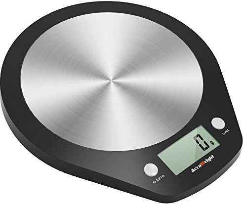 ACCUWEIGHT 203 Digital Kitchen Scale, Electronic Stainless Steel Food Scales with LCD Screen, Measuring Function for Liquid in ml and fl. oz., 5000g, 0.1 oz increments or 1g
