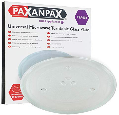 Paxanpax PSA008 Universal-Drehteller für Mikrowelle, Glasplatte mit 6 Fixierern (270 mm)